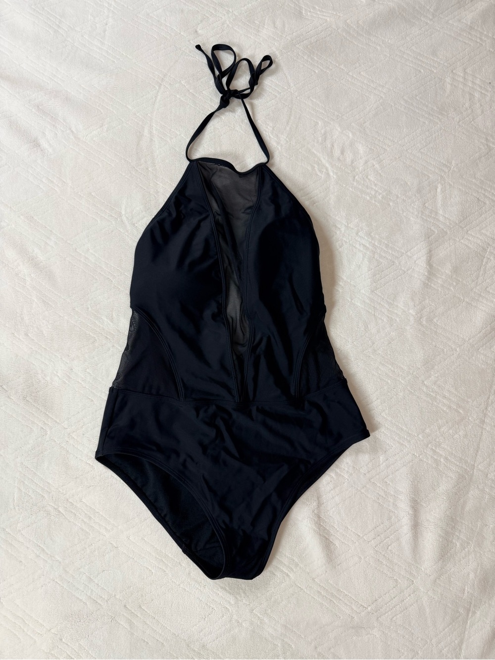 Ted Baker London Swimsuit Size 5 US 12 Black Halter One Piece Mesh Cutouts